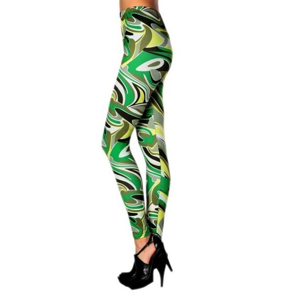 827PT227 M Yelete Lady's Printed Leggings Mixed (Green) One Size
